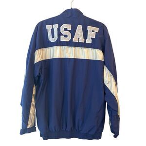 Vintage USAF Air Force PT Warm-Up Jacket Blue Silver Reflective Made in Taiwan s